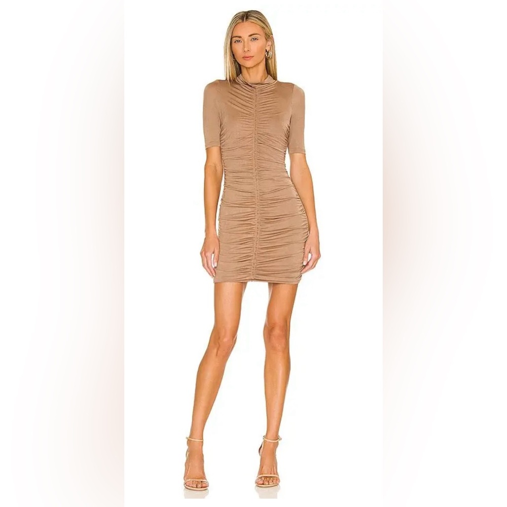 MINKPINK Brown Ruched Midi Dress